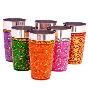 Vasos de acero pintados a mano: Vasos Lassi arcoíris, juego de 6