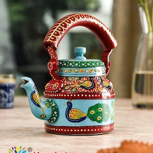 Théière unique peinte à la main artisanale - Cadeau parfait, théière paon, cadeau de fête, cadeau pour elle, théière le matin de Noël
