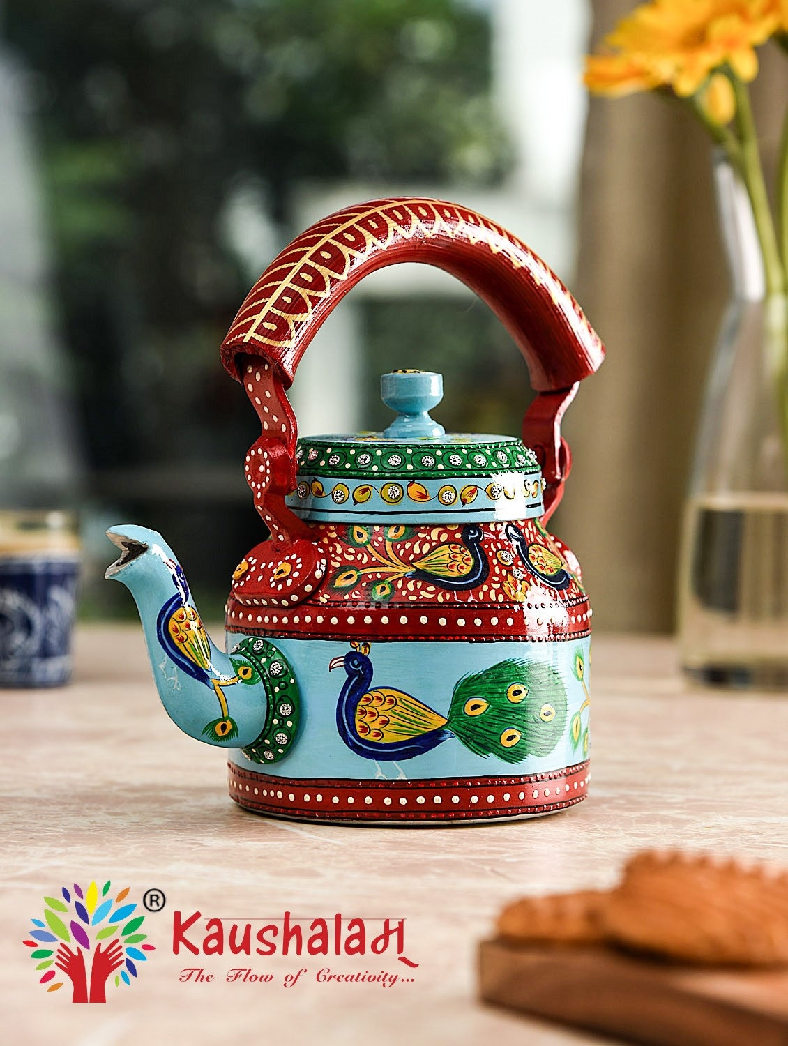 Hand-painted Peacock Teapot: Indian Mughal Art Kettle - Etsy