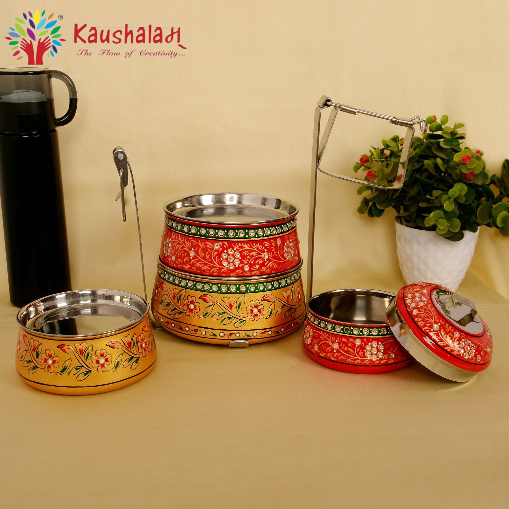King International Edelstahl Tiffin-Box - 4-stöckige Lunchbox Pyramide, BPA-frei, Spülmaschinengeeignet