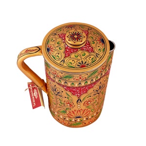 Hand Painted Stainless Steel Pitcher: Golden Mughal Art, 2 Liter