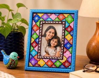Hand Painted Wooden Photo Frame: Petrykivka Floral Art (4x6