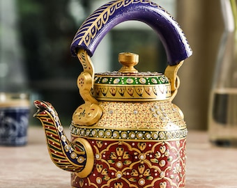 Hand-Painted Tea Kettle: Traditional Mughal Art, Induction Safe