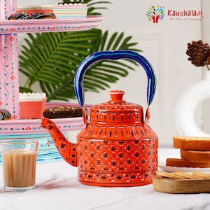 Kaushalam Hand Painted Steel Tea  Kettle: The Dusk,Induction Tea Kettle, Festive Gift, Gift for Her, Tea lovers&#39; Gift