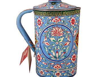 Hand Painted Water Jug With Lid- Sky Blue Stainless Steel Pitcher, Juice Pitcher, Christmas gift