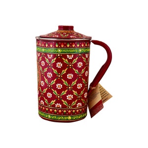 Hand Painted Stainless Steel Water Jug: Mughal Art Pitcher