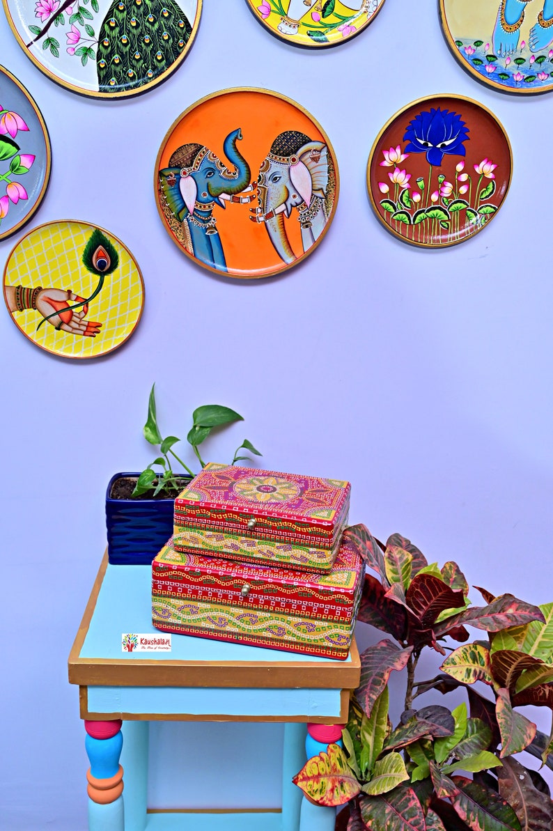 Hand Painted Mango Wood Boxes: Indian Treasure Chest Set - Etsy