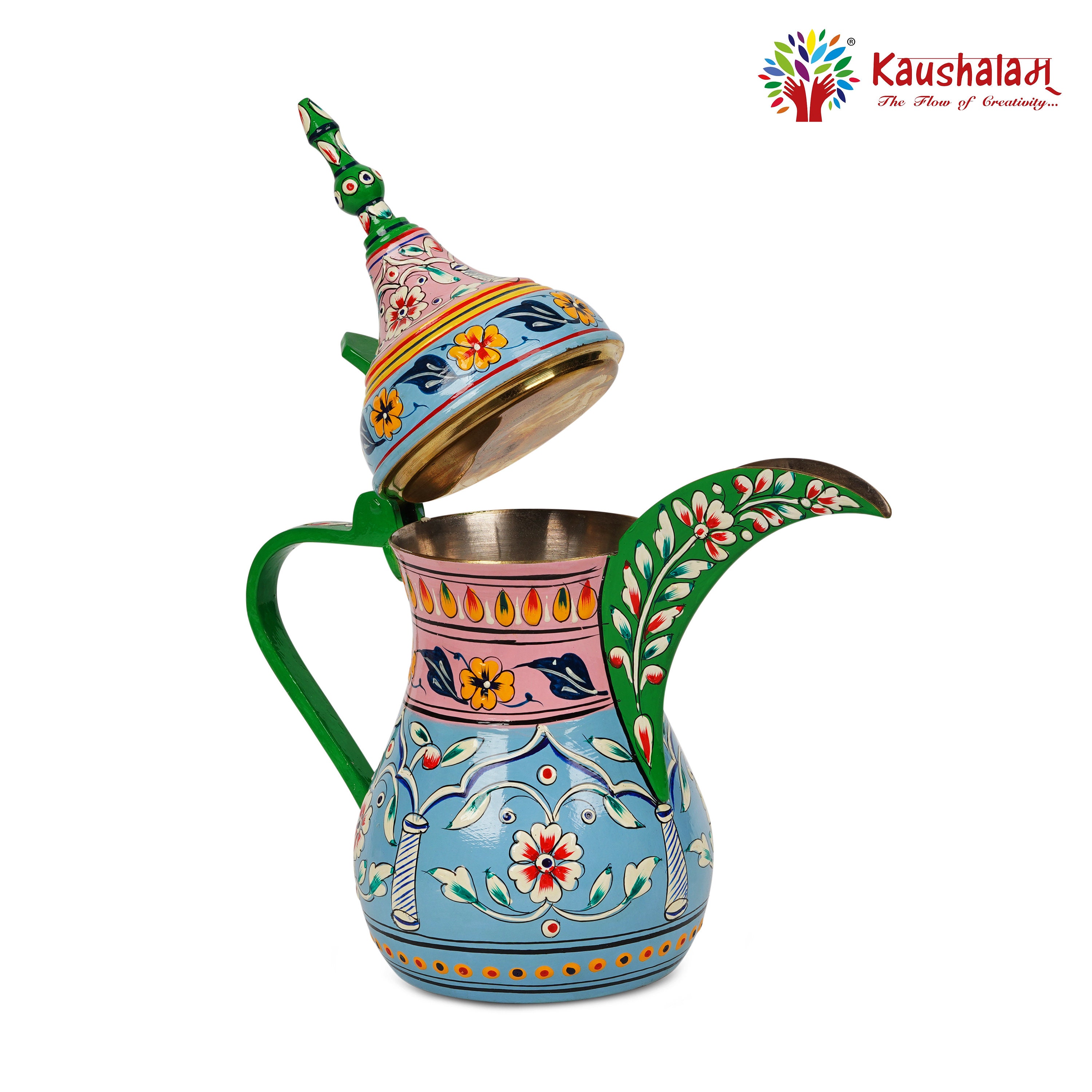 Hand Painted Brass Arabic Coffee Pot: Mughal Art Dallah - Etsy
