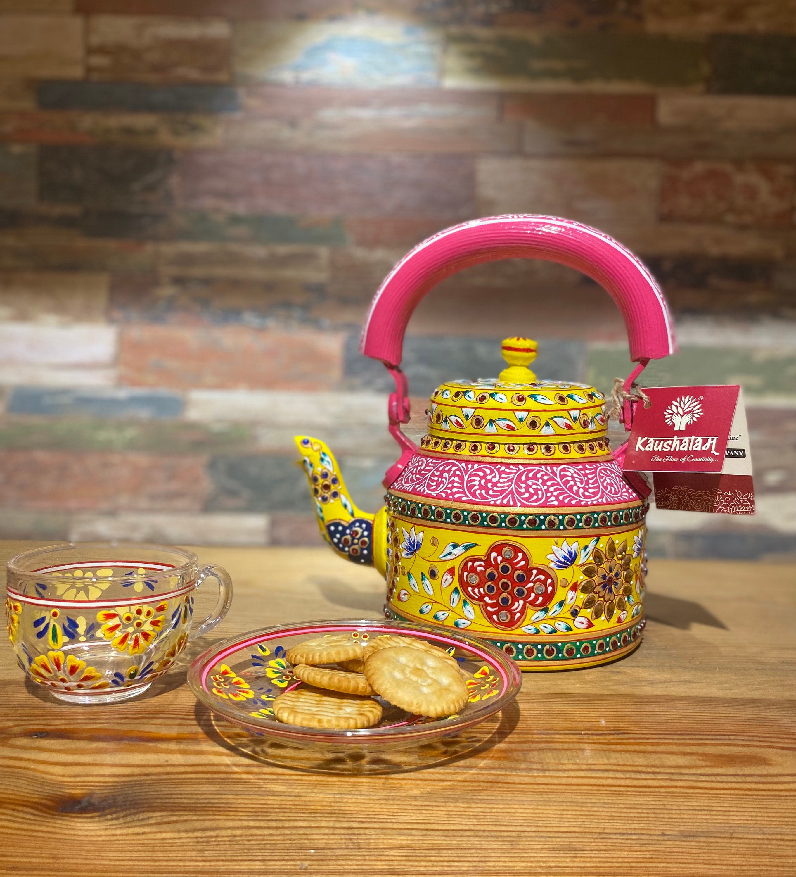 Kaushalam Hand Painted Stainless Steel Tea Kettle : Pink City