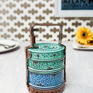 Hand Painted Indian Tiffin Box: Mughal Art Lunch Box