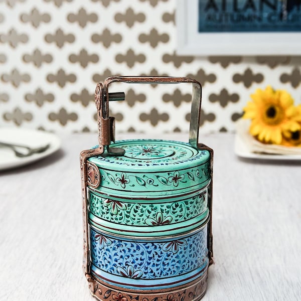 Hand Painted Indian Tiffin Box: Mughal Art Lunch Box