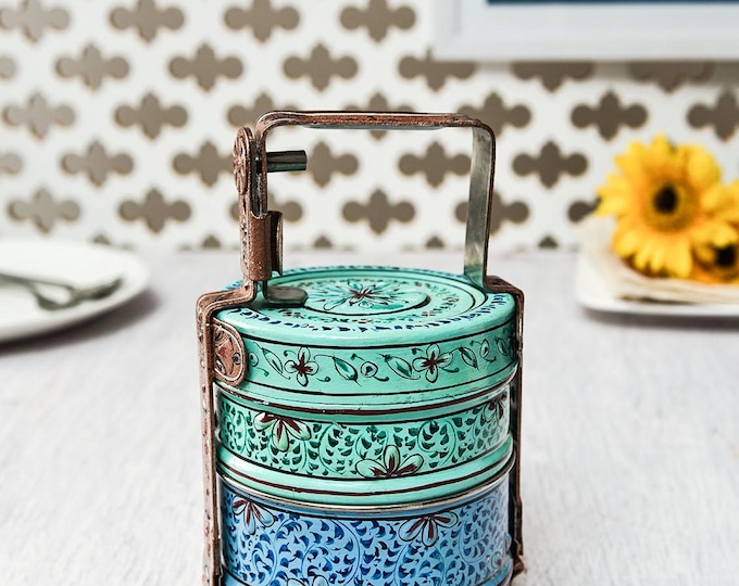 Hand Painted Indian Tiffin Box: Mughal Art Lunch Box