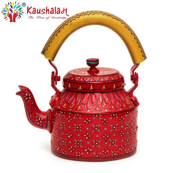 Hand Painted Tea Pot, Tea Kettle : Exotica , Wedding Gift, Red Tea Pot, Gift for Her, Indian Tea Pot, Chai Kettle