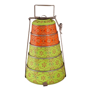 Hand Painted Steel Tiffin Carrier: Mughal Garden Picnic Box