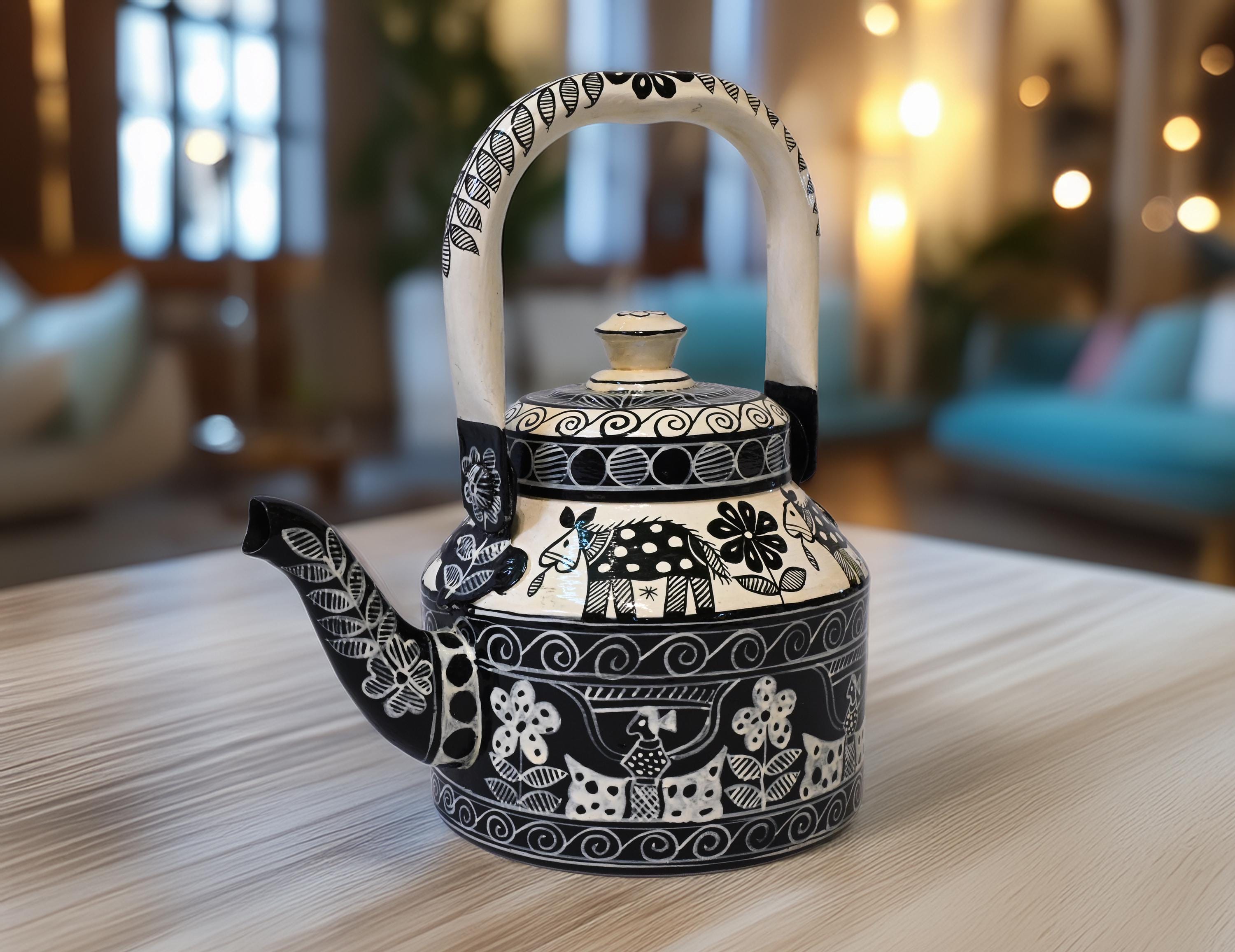 Hand Painted Arabic Dallah Coffee Pot & Tea Kettle – Black White