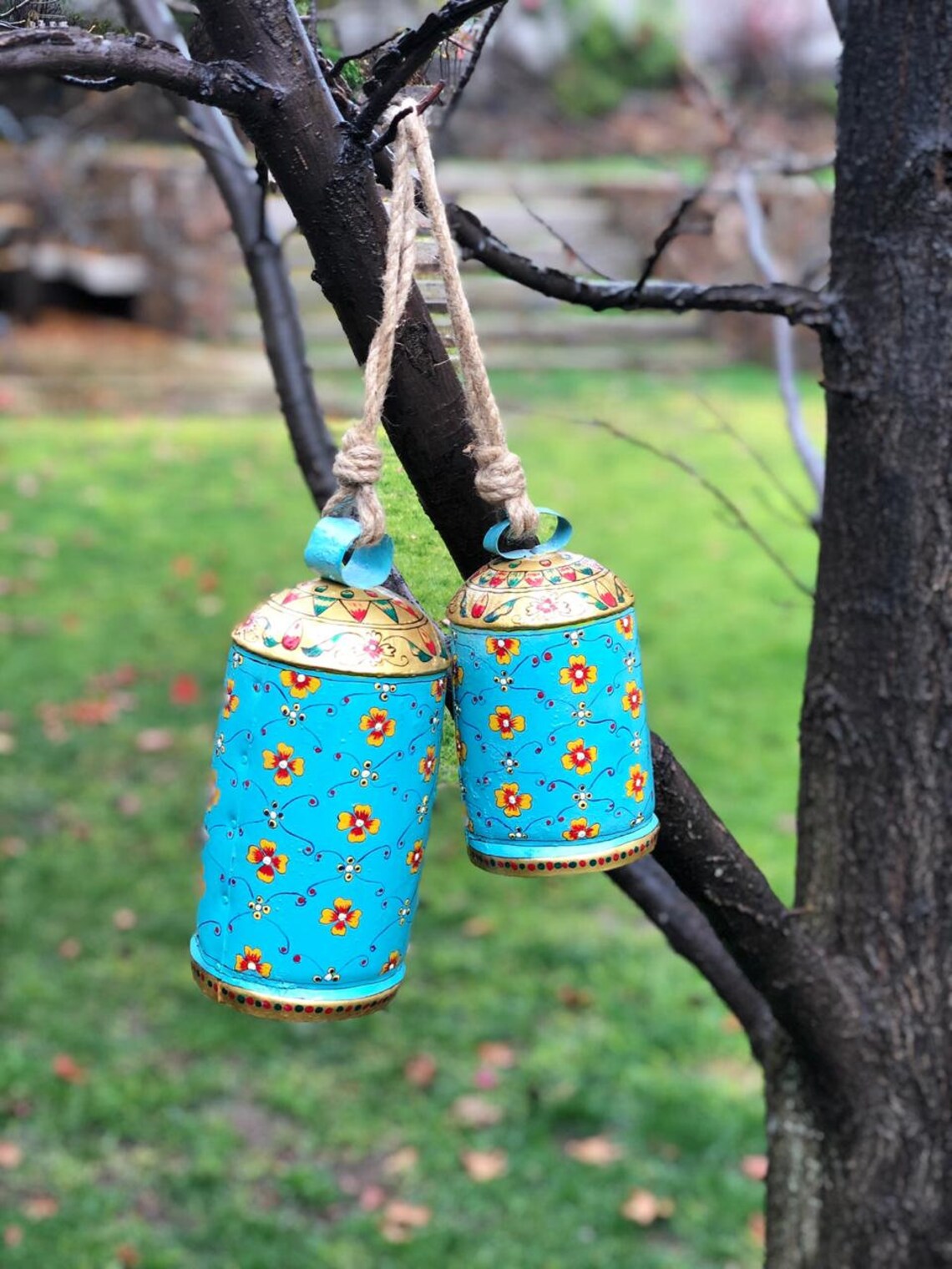 Hand painted cow bells Hanging bells set of 2 hanging Etsy