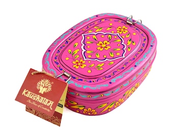 Hand Painted Lunch Box , Bento Box for carrying food to school, Office or picnic, small Tiffin