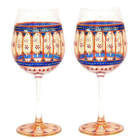 Buy Kaushalam Hand Painted Wine Glasses Set of 2 wedding Gift