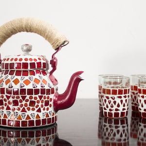 Kaushalam Hand Crafted Mosaic Tea set with tray and 6 Tea Glasses : Festive Gift, Gift for Her, A prefect gift combo, Housewarming gift,