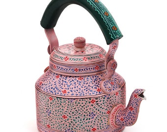 Hand Painted Tea Kettle Pink City, Festive Gift, Gift for Her