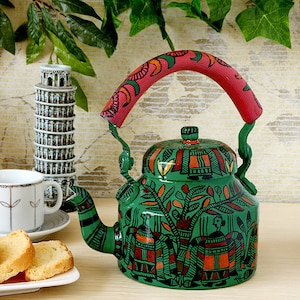 Hand-Painted Tea Kettle: Madhubani Indian Folk Art, 1000ml