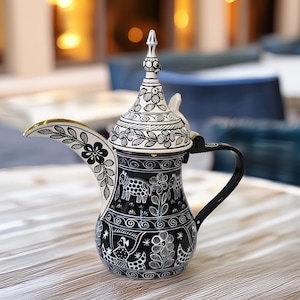 Hand Painted Arabic Dallah Coffee Pot & Tea Kettle – Black White