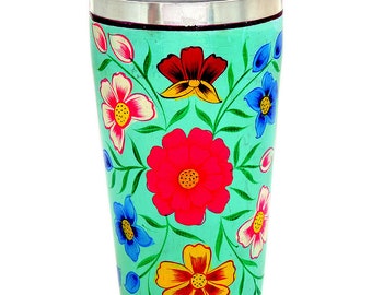 Hand Painted Steel Tumblers - Floral Drinkware Set of 2