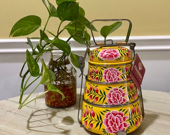 Hand Painted 3-Tier Tiffin Box: Mughal Indian Lunch Box