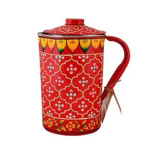 Hand Painted Water Pitcher, Jug - Red Stainless steel Juice pitcher with lid