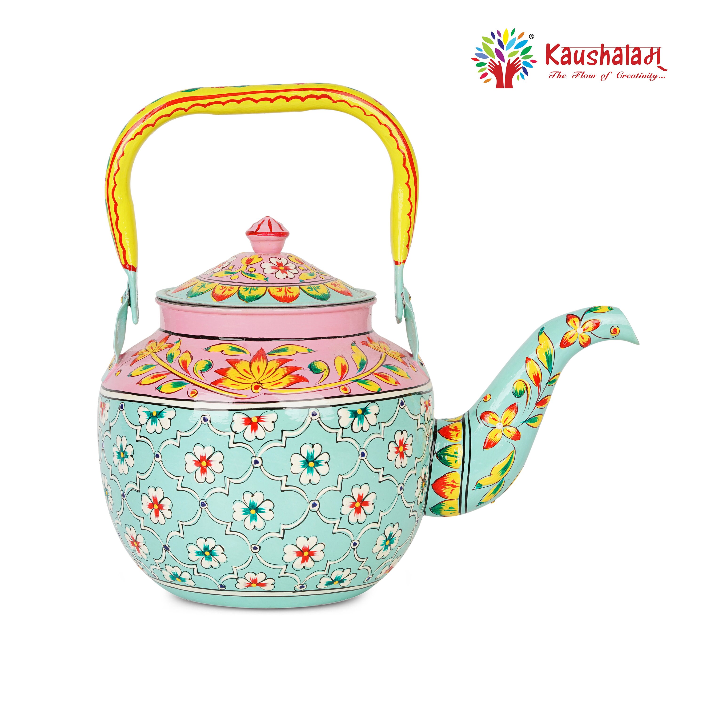 Hand Painted Tea Kettle Pink City, Festive Gift, Gift for Her