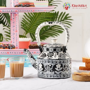 Hand Painted Tea Kettle: Madhubani Folk Art, Indian Tea Pot