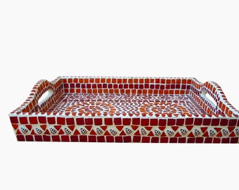 Mosaic Serving Tray, Indian Handmade Coffee Table Tray, Food Platter, Centerpiece Tray, Gift for Mom