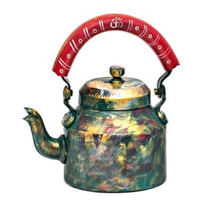 Bouilloire à thé peinte à la main Kaushalam : Art kitsch, Théière d’aspect antique, Décoration de cuisine, Amateurs de thé à collectionner, Théière de campagne