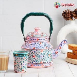 Kaushalam Hand Painted Stainless Steel Tea Kettle : Pink City, Pale Pink, Festive Gift, Gift for Her, Spring Tea Pot, Induction Tea Kettle