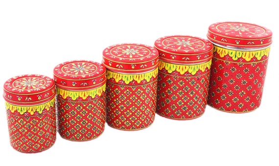 Hand Painted Stackable Container Set, Stainless Steel Round Canisters, Cookie  Jar, Kitchen Storage, Set of Five Jars, Christmas Décor -  Israel