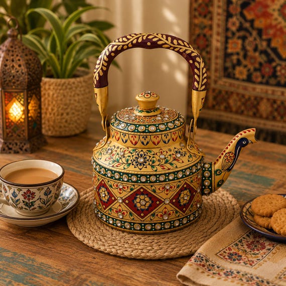 Handbemalte Edelstahl Teekessel: Mughal Art Induktion Teekanne