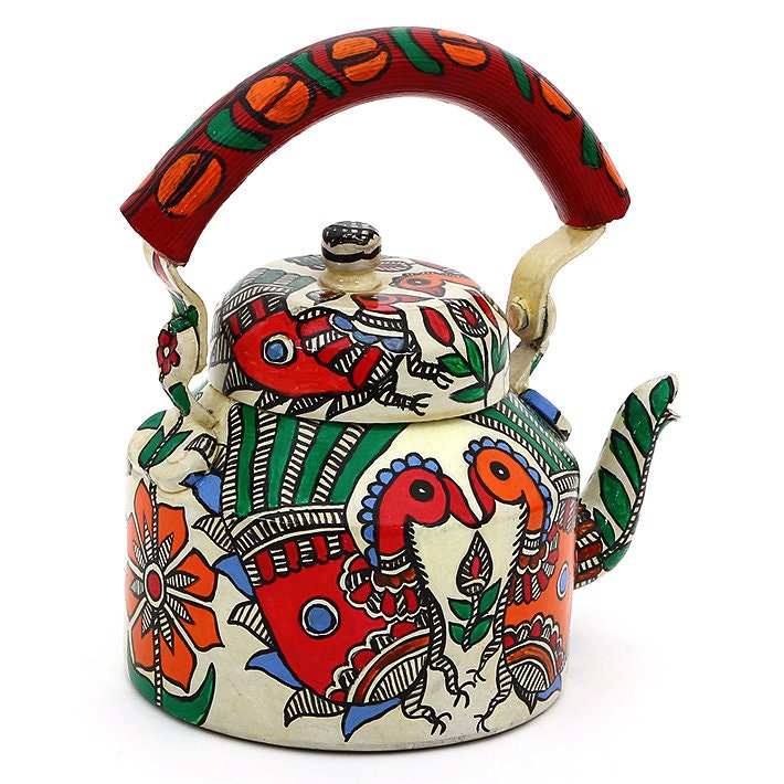 Kaushalam Hand Painted Tea Kettle Peacocks in Madhubani Art Etsy