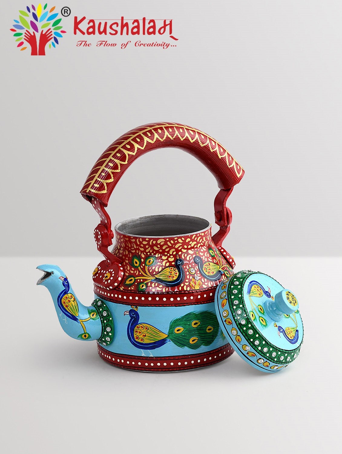 Tea Kettle Kaushalam Hand Painted Tea Kettle : Orange Delight, Painted in  Embossed Floral Mughal Art,washable Tea Pot 