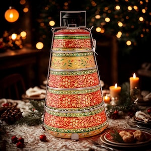 Handbemalte Stahlpyramide Tiffin: Indische Miniaturkunst Brotdose