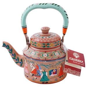 Induction Tea Kettle, Hand Painted Stainless Steel Kettle, Indian Wedding Theme Painting, Ethnic Folk Art, Wedding Gift, Center Piece