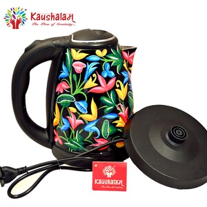 Elektrische theeketel Warmwaterketel voor thee en koffie, Kaushalam handgeschilderde Kashmiri Art Ketels, Vaderdag cadeau voor kunst theeliefhebbers, afbeelding 6