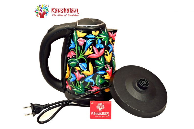 Elektrische theeketel Warmwaterketel voor thee en koffie, Kaushalam handgeschilderde Kashmiri Art Ketels, Vaderdag cadeau voor kunst theeliefhebbers, afbeelding 6