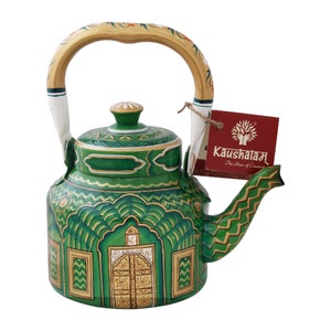 Kaushalam Peint à la main en acier inoxydable induction top Bouilloire à thé - Le palais de la ville jaipur, bouilloire à thé vert émeraude, cadeau de la fête des mères