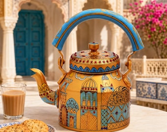 Luxury Hand Painted Mughal Tea Kettle, Islamic Art Serving Teapot