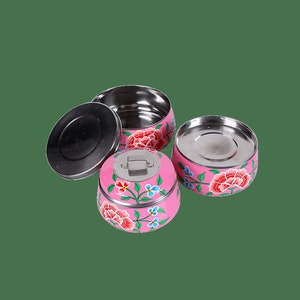 Kaushalam Hand Painted 3 Tier Lunch Box, Indian Dabba, Stainless Steel Eco-Box, 3 Food Containers Tiffin, Food Grade Containers image 10