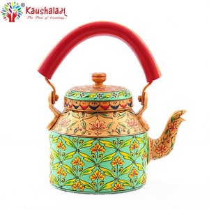 Teapot- Kaushalam Hand painted Tea kettle : "Shabnam", Festive Gift, Gift for Her, Hand crafted in India, Pastel Shades