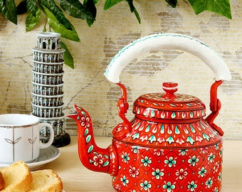 Hand painted Tea Kettle : Orange Delight II, Gift for Parents, Home Decor, Christmas Gift, Kitchen Accent Metal Tea Pot