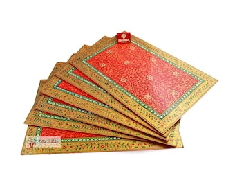 Hand Painted Wooden Placemat Set: Floral Dining Table Mats & Coasters
