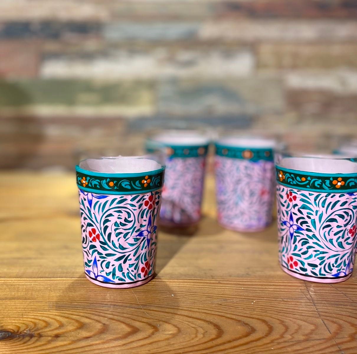 Hand Painted Tea Glasses Set of Six Cutting Chai Glass Pink Etsy