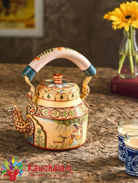 Hand Painted Tea Kettle, Induction Kettle, Stainless Steel Tea Pots,  Traditional Indian Teakettle, Gift for Tea Lovers 